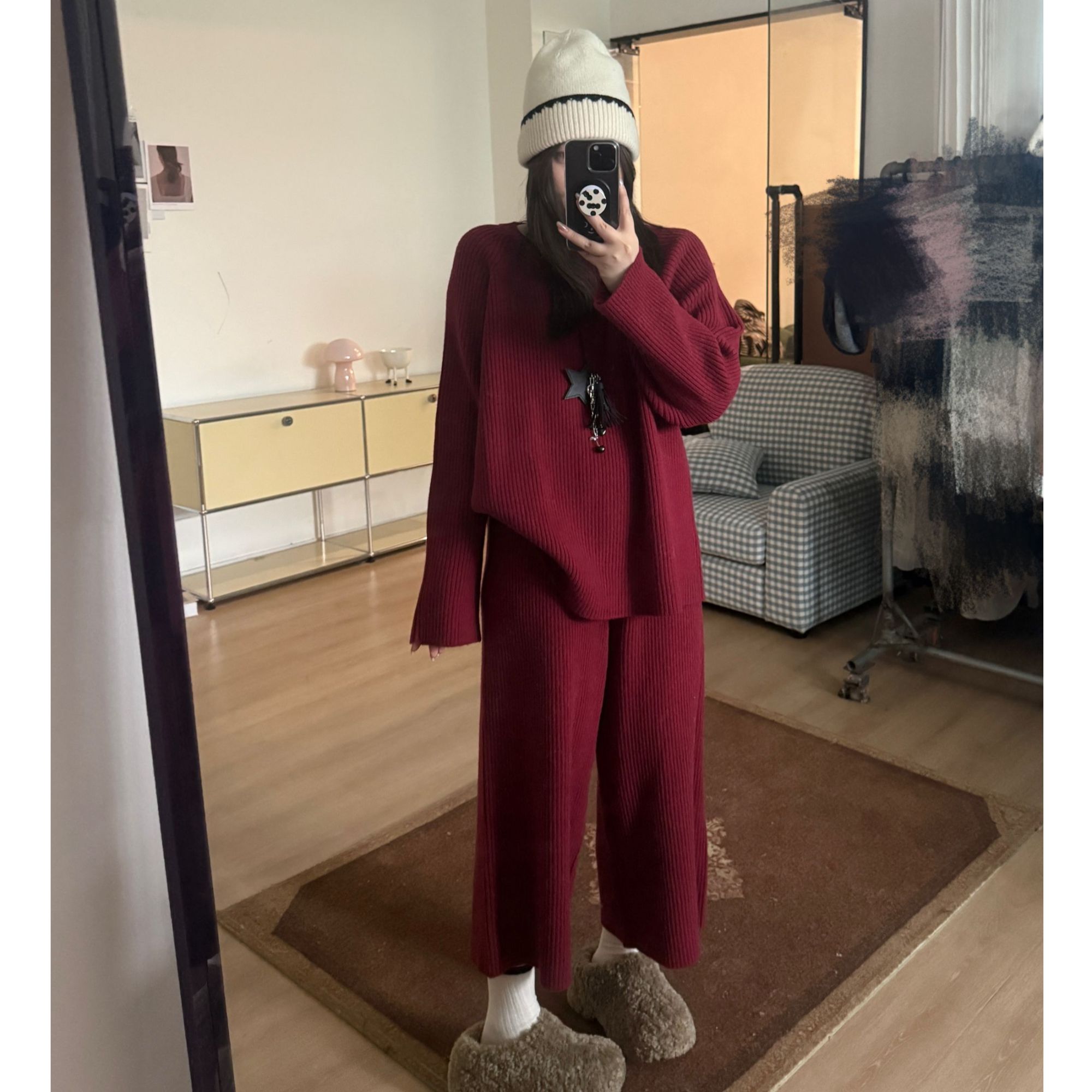 25AW上新 软软同款【秋冬懒人套装】韩系慵懒风竖坑纹针织上衣+针织裤套装