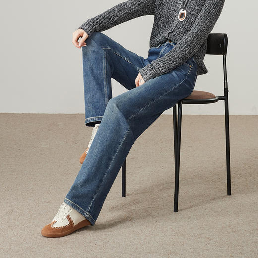 【加绒-香蕉牛仔裤】逸阳秋冬复古保暖拉毛高腰厚阔腿裤4037 商品图4