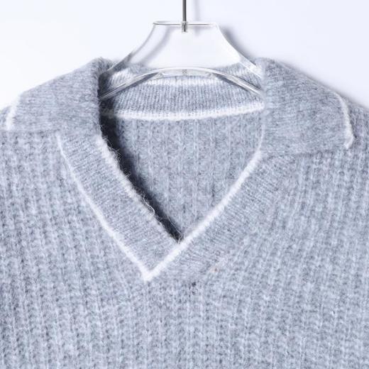 72507SDSA男士秋冬新款痞帅男装潮牌简约小V翻领毛衣慵懒风套头针织衫 商品图2