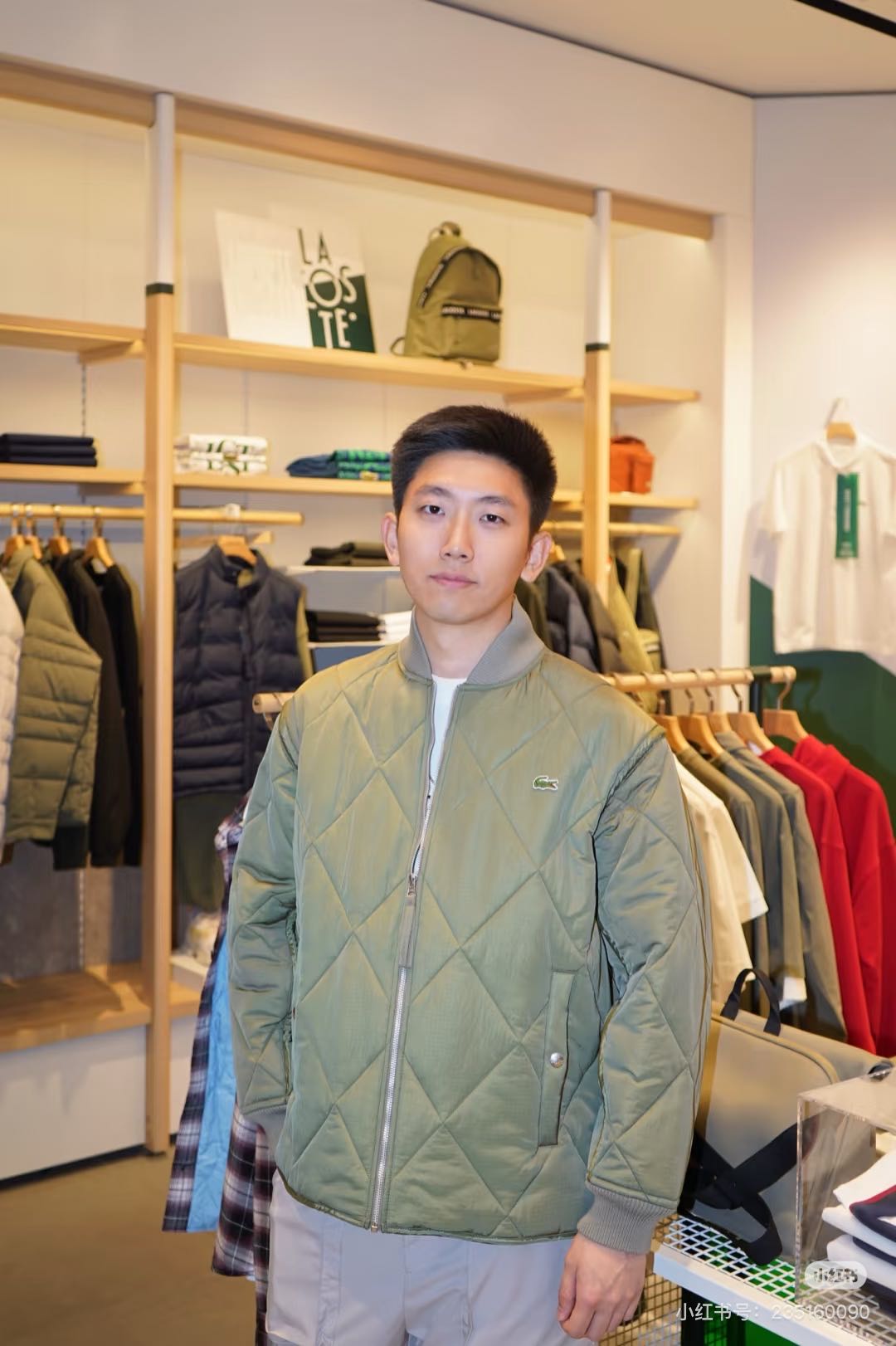 法国鳄鱼 王一博海报款！男女同款！王一博同款休闲保暖菱格棉服代购2800➕