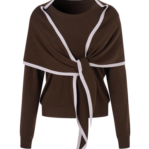 「高货wl」全新升级【铂金会员220/天猫289/差价69】(02525)洛诗琳2025秋季桑蚕丝羊毛混纺针织衫含披肩围巾两件套 商品图3