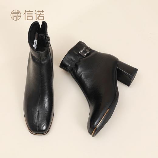 信诺中年妈妈鞋粗跟短靴女加绒羊皮靴子2025冬季新款高跟鞋时装靴X5M032-167 商品图6