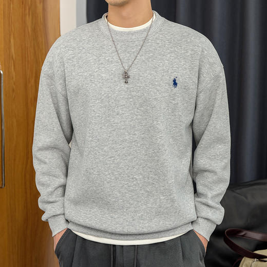 徐太浪【复古刺绣 cleanfit】灰色套头卫衣男秋冬内搭打底衫上衣 商品图1