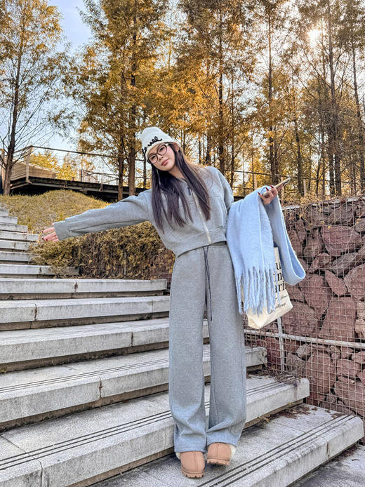 YW百搭慵懒显瘦暮冬绒加厚拉链连帽套装(LH)(LD)-纪念日百货167944071 商品图4