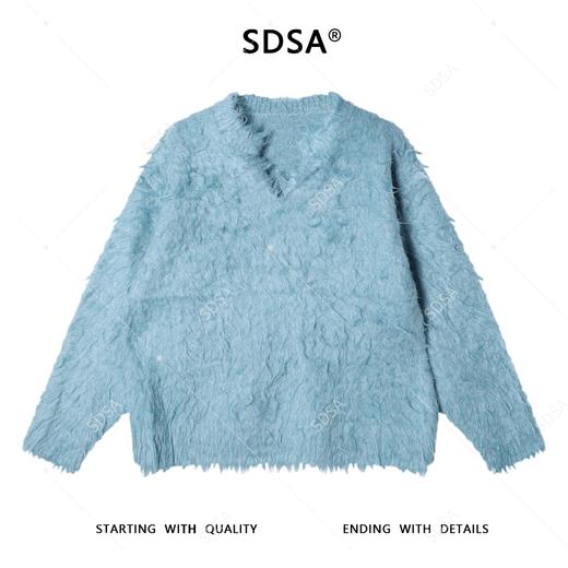 72376SDSA男士秋冬新款痞帅男装老钱风纯色V领毛衣百搭宽松套头上衣潮 商品图1