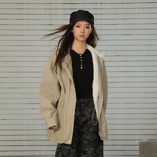 复古收腰抽绳小翻领毛毛加厚加绒外套-纪念日百货门店同款167293079 商品图2