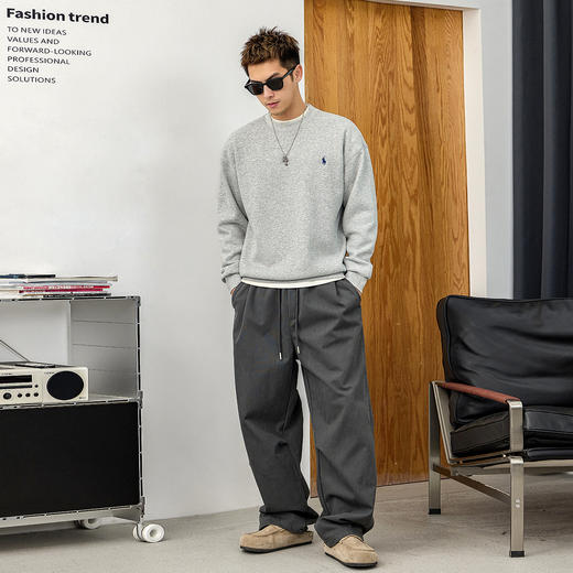 徐太浪【复古刺绣 cleanfit】灰色套头卫衣男秋冬内搭打底衫上衣 商品图2