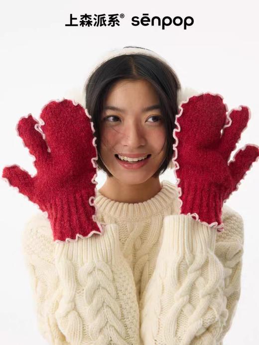 4楼Eubelle欧蓓 上森派系羊毛分指挂脖手套新款 冬加厚保暖 活动价：249.9元 商品图1