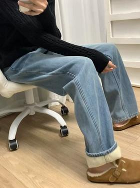 暖暖加绒浅青蓝特调软软牛仔裤