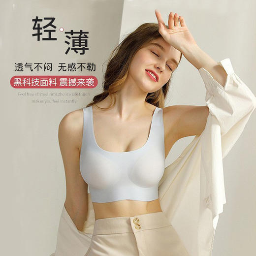 【无感不勒透气不闷❗️无钢圈360°高弹延展】无痕内衣女裸感乳胶睡眠文胸罩大码运动背心式。hc 商品图0