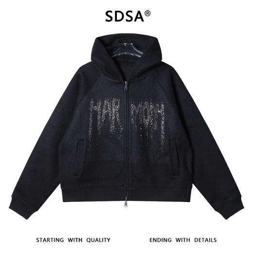 25204SDSA男士秋冬新款痞帅男装时尚简约烫钻拉链连帽针织卫衣外套百搭 商品图1