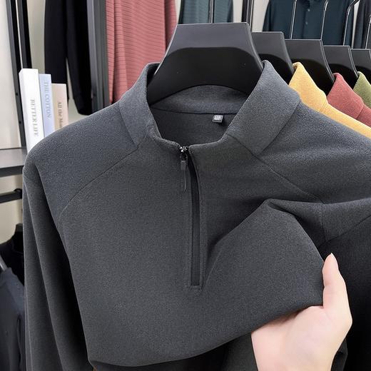 【半拉链立领卫衣男】秋冬新款德绒阳离子纯色时尚打底衫男T恤 商品图2