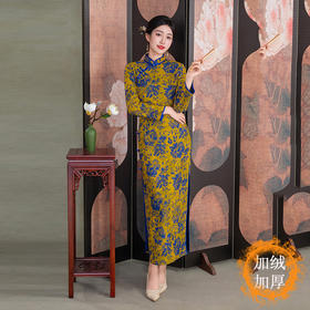 FR25341 冬季新款针织加绒旗袍新中式日常改良长款长袖国风旗袍日常连衣裙