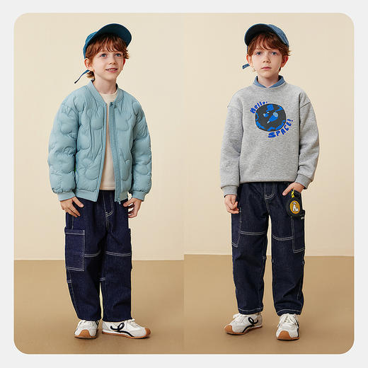 [软牛仔]迷你巴拉男童儿童裤子2025冬新品不易褪色工装牛仔裤长裤 商品图2