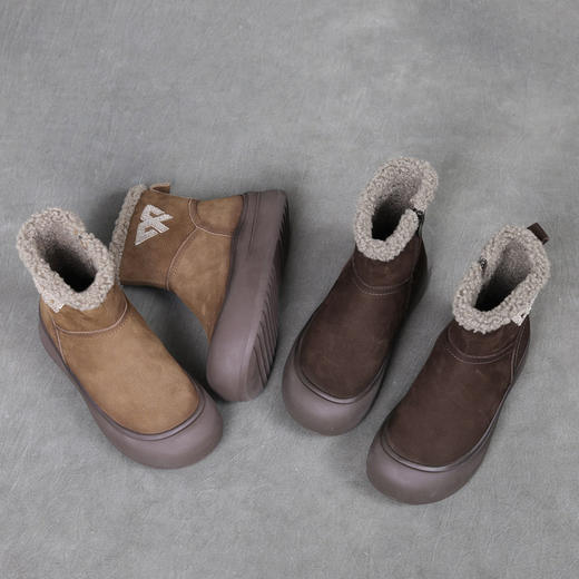 JS91532D 25冬款手工真皮加厚保暖毛毛靴头层牛皮厚底拉链棉靴雪地靴女 商品图2