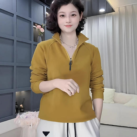 时尚妈妈装双面绒卫衣女2025秋季纯色拉链长袖小衫宽松休闲上衣 商品图0