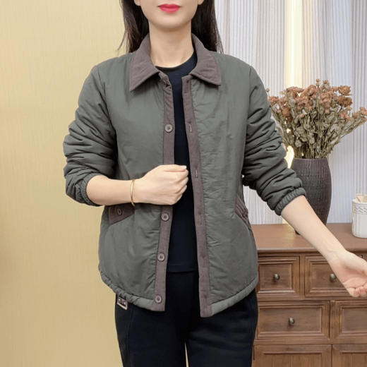 妈妈装撞色拼接棉服外套秋冬百搭Q中老年加绒加厚小棉衣遮肉保暖 商品图0