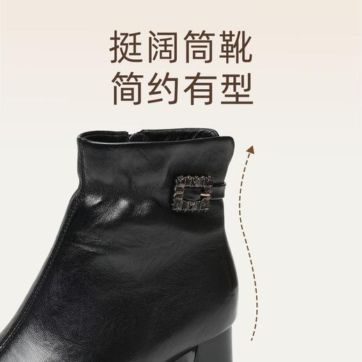信诺中年妈妈鞋粗跟短靴女加绒羊皮靴子2025冬季新款高跟鞋时装靴X5M032-167 商品图2