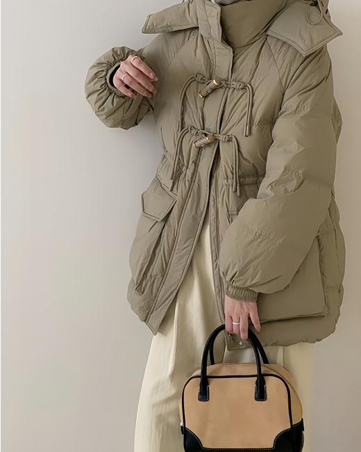 冬季新款收腰显瘦连帽加厚白鸭绒羽绒服女中长款竹节扣 外套 HY-29 商品图7