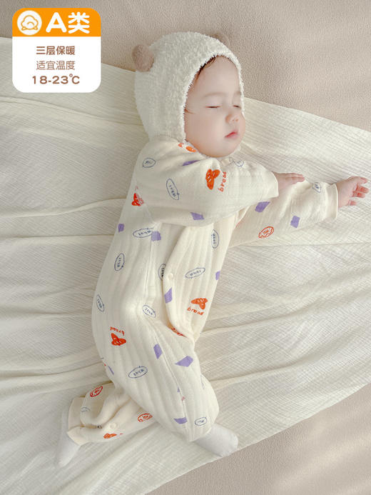 【三层绵柔温暖呵护❗️吸汗透气不易变形起球】婴儿连体衣保暖秋冬季夹棉冬装新生儿衣服宝宝外出哈衣加厚秋冬款。hc 商品图1