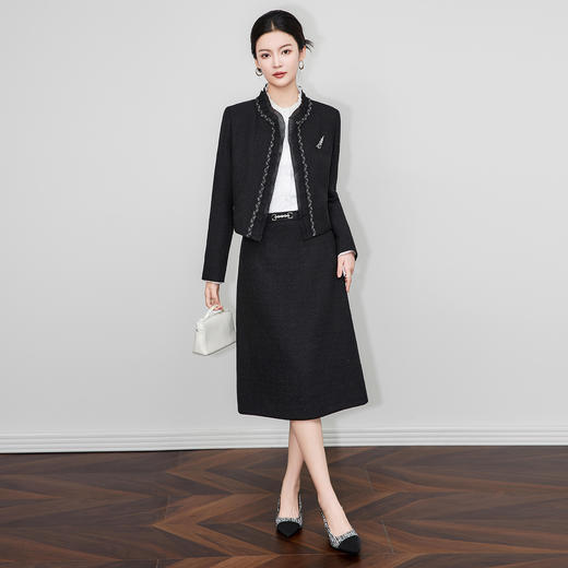 「高货wl」全新升级【铂金会员496/天猫669/差价173】(99322)洛诗琳2025秋冬通勤优雅小香风外套高腰A字半身裙两件套 商品图0