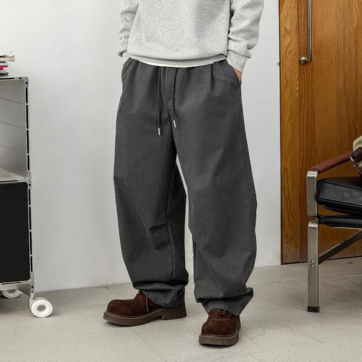 徐太浪【褶皱感 深灰色】大码休闲裤男秋冬宽松直筒阔腿裤子长裤 商品图0