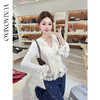 余潇潇【梦幻山茶】含羊毛混纺拼接钩花花边V领修身舒适毛衣外套 商品缩略图0
