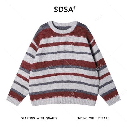 91335SDSA男士秋冬新款痞帅男装韩版简约撞色条纹圆领毛衣慵懒风针织衫 商品图1