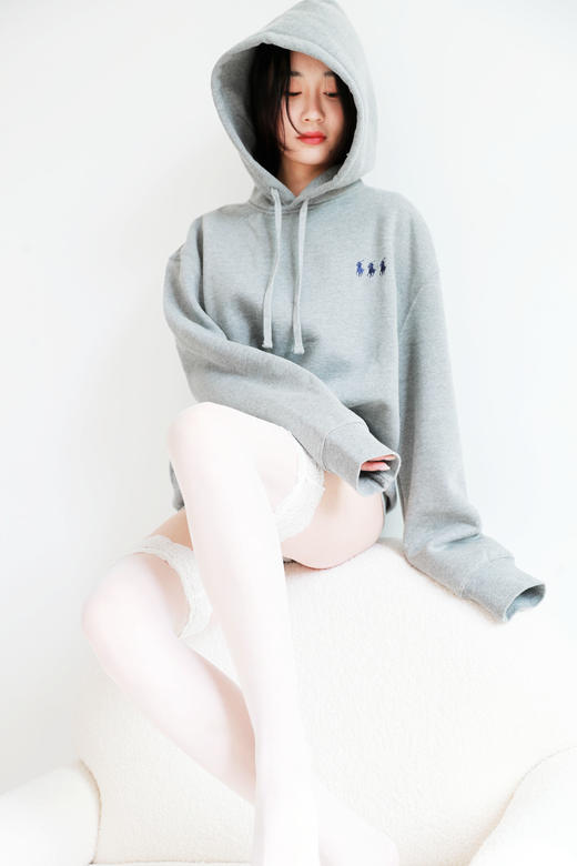 巨厚巨厚的元祖灰，胸口三小只。小标刺绣加绒复古连帽衫C110166 商品图9