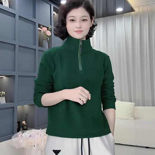 时尚妈妈装双面绒卫衣女2025秋季纯色拉链长袖小衫宽松休闲上衣 商品图3