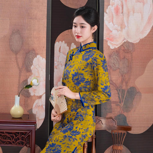 FR25341 冬季新款针织加绒旗袍新中式日常改良长款长袖国风旗袍日常连衣裙 商品图4