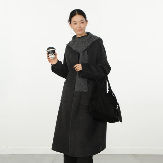 极简款灰色系带帽羊绒长款大衣-纪念日百货门店同款167095398 商品图0