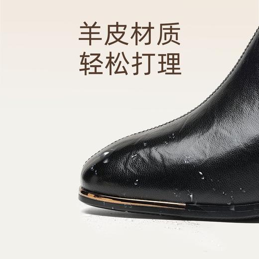 信诺中年妈妈鞋粗跟短靴女加绒羊皮靴子2025冬季新款高跟鞋时装靴X5M032-167 商品图1