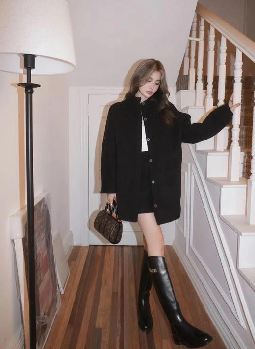 【只可换码，不退货】GY37-驴家黑色中花衬衫款羊毛秋冬大衣（SZX*MM） 商品图2