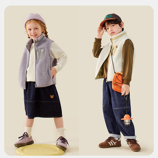 迷你巴拉男女童亲子抗静电毛绒马甲摇粒绒保暖户外风2025秋新 商品图2