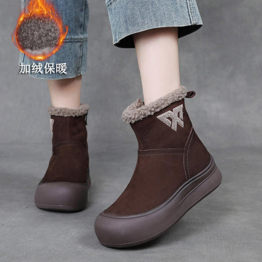 JS91532D 25冬款手工真皮加厚保暖毛毛靴头层牛皮厚底拉链棉靴雪地靴女 商品图1