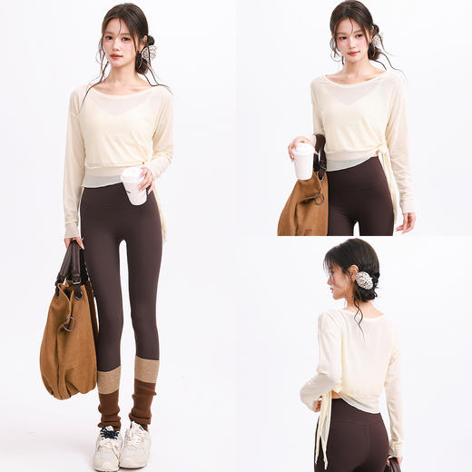 跃牌【禅语梵心】两件套网纱瑜伽服长袖跑步速干运动文胸一体杯健身舞蹈服上衣CX5727 商品图1