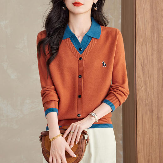 CC66-6024假两件上衣女衬衫领毛衣2025春秋新款时尚洋气翻领针织打底衫 商品图0