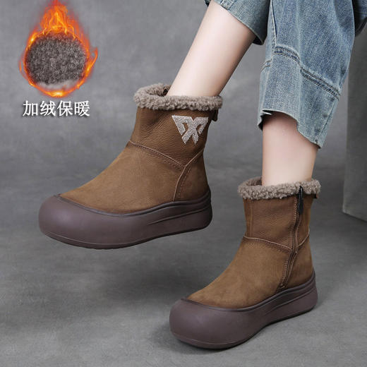 JS91532D 25冬款手工真皮加厚保暖毛毛靴头层牛皮厚底拉链棉靴雪地靴女 商品图0