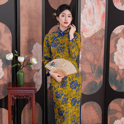 FR25341 冬季新款针织加绒旗袍新中式日常改良长款长袖国风旗袍日常连衣裙 商品图3