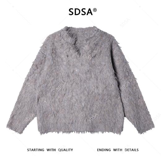 72376SDSA男士秋冬新款痞帅男装老钱风纯色V领毛衣百搭宽松套头上衣潮 商品图1