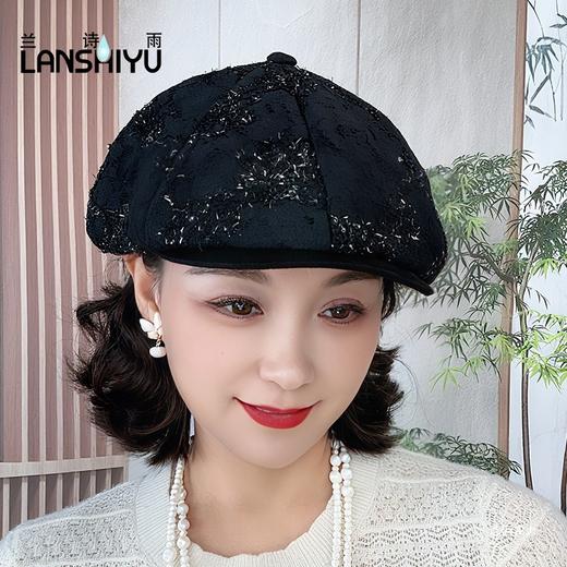 LM02853822642秋冬新款蕾丝前进帽立体刺绣时尚显脸小遮白发贝雷帽百搭帽 商品图1