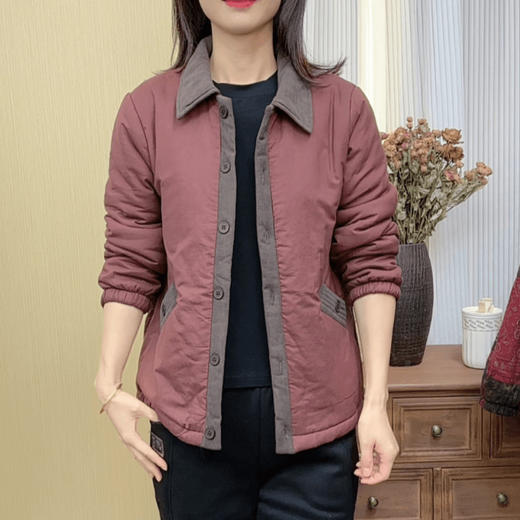 妈妈装撞色拼接棉服外套秋冬百搭Q中老年加绒加厚小棉衣遮肉保暖 商品图1
