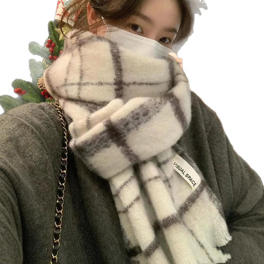 【无扎感❗️柔软亲肤】韩版围巾女冬季保暖情侣百搭男高级感流苏撞色针织围脖条纹款格子。ja 商品图4