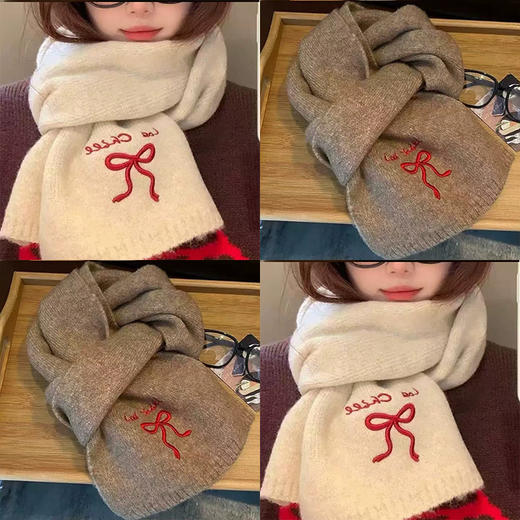 【百搭氛围感❗️舒适锁温】可爱蝴蝶结围巾冬季女2025新款氛围感灰色小巧保暖护颈针织围脖冬。ja 商品图9