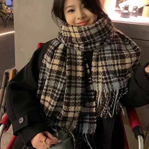 【时尚百搭❕显白显瘦】围巾女千鸟格披肩两用韩版百搭爆款保暖新款冬季高级学生围脖。ja 商品图5