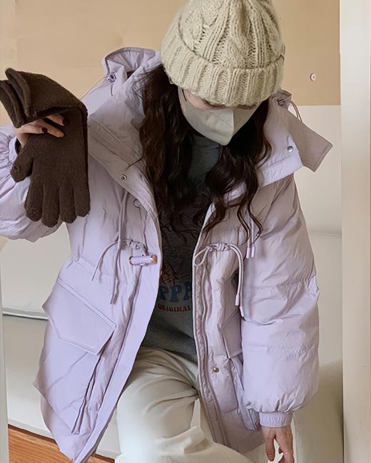 冬季新款收腰显瘦连帽加厚白鸭绒羽绒服女中长款竹节扣 外套 HY-29 商品图8