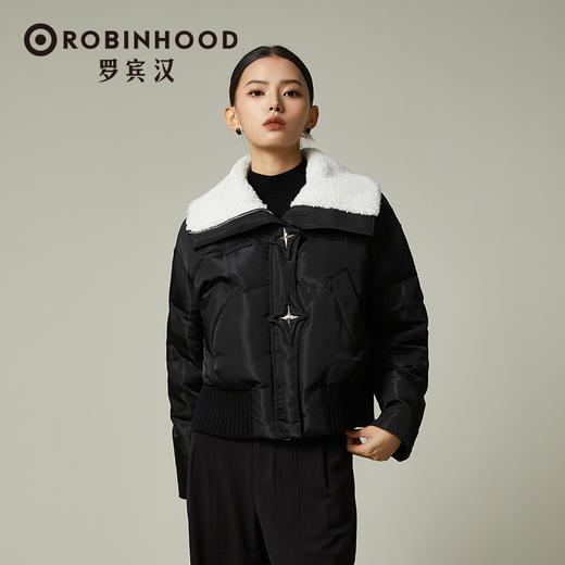 【设计师专柜】罗宾汉翻领羊羔毛领拼接羽绒服女时尚短款秋冬-R238Y5995 商品图3