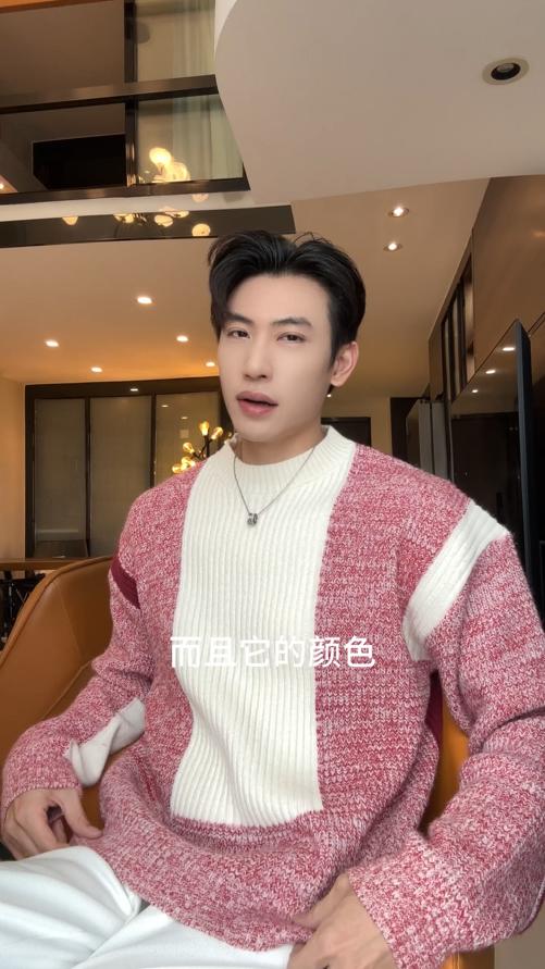 29173SDSA男士秋冬新款痞帅男装潮牌简约拼色圆领毛衣百搭时尚针织衫 商品图0