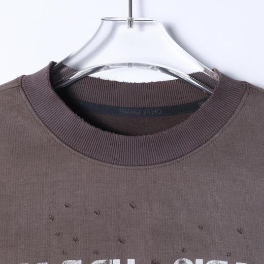 87818SDSA秋冬新款痞帅男装美式复古渐变印花字母圆领上衣磨破设计百搭 商品图2